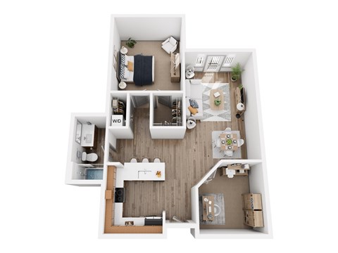 Floor plan for 1 bed, 1 bath, 817 sqft